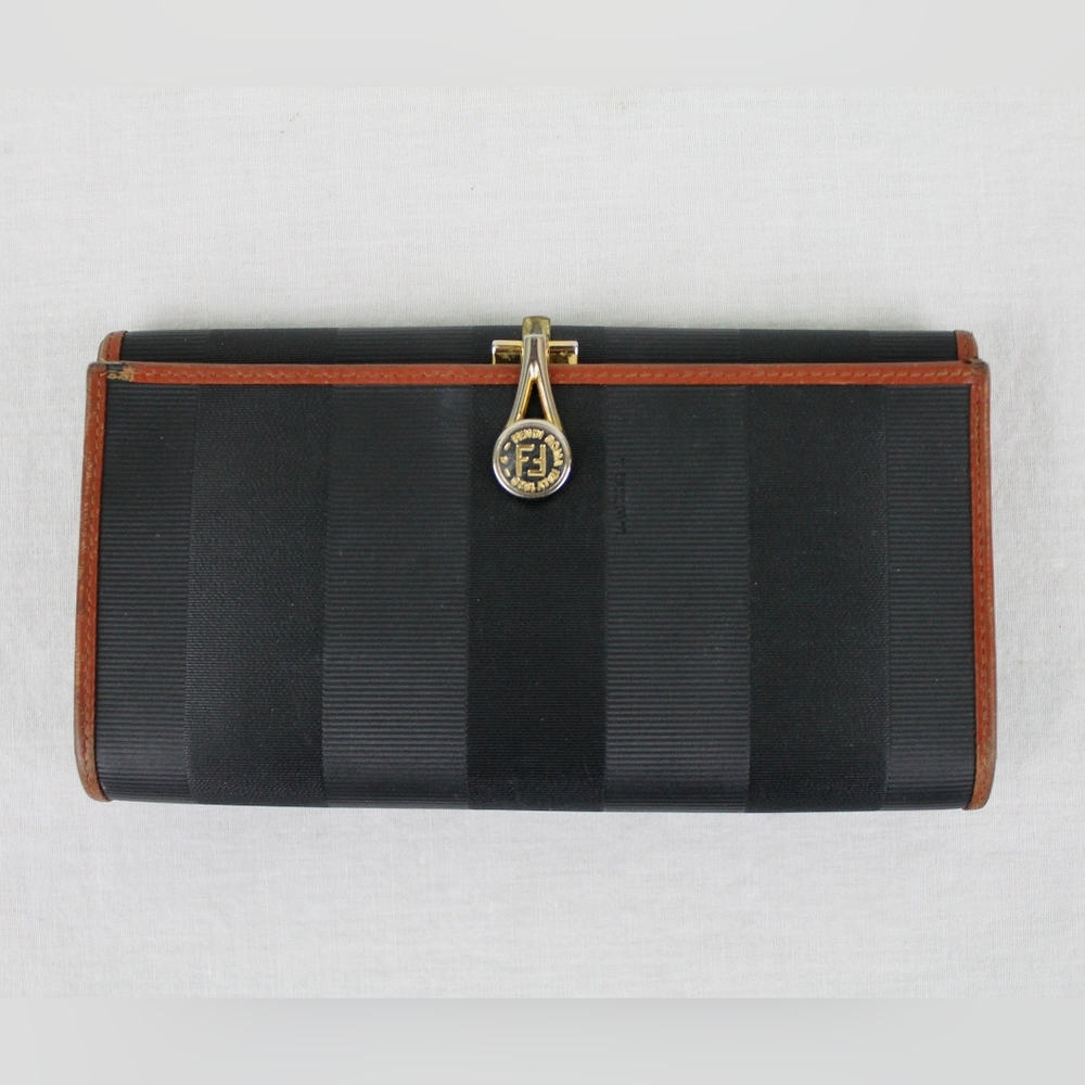 Vintage FENDI Continental Cheque Book Clutch Wallet with Coin Purse Authentic